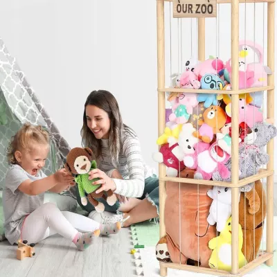 Regał na Pluszaki Organizer na Zabawki Drewniany Stojak Kosz Pojemnik