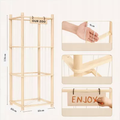 Regał na Pluszaki Organizer na Zabawki Drewniany Stojak Kosz Pojemnik