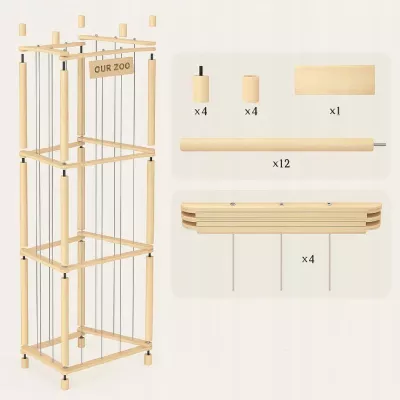 Regał na Pluszaki Organizer na Zabawki Drewniany Stojak Kosz Pojemnik