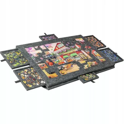 Ogromna mata filcowa do puzzli Stolik zamykany 6 szuflad organizer 77x54 cm