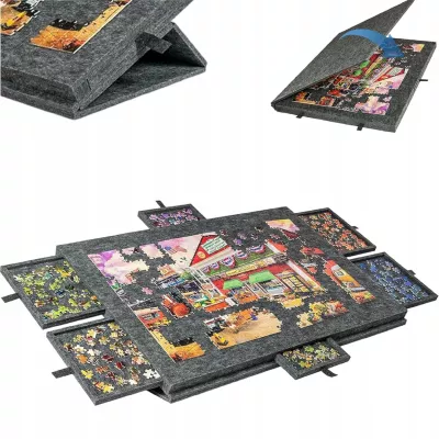 Ogromna mata filcowa do puzzli Stolik zamykany 6 szuflad organizer 77x54 cm