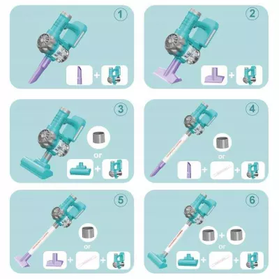 Odkurzacz dla Dzieci Pionowy 2w1 Zestaw do Sprzątania 3 Ssawki Dźwięki