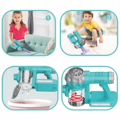 Odkurzacz dla Dzieci Pionowy 2w1 Zestaw do Sprzątania 3 Ssawki Dźwięki