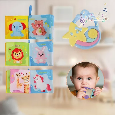 Poduszka Edukacyjna dla Niemowlaka Sensoryczna Zabawa Grzechotka Książeczka