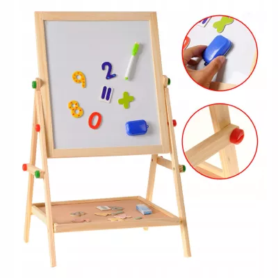Drewniana Tablica Stojąca Dwustronna Kredowa i Suchościeralna dla dzieci