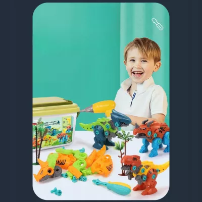 Zestaw Klocków konstrukcyjnych Dinozaury Wkrętarka na baterie i Śrubokręt