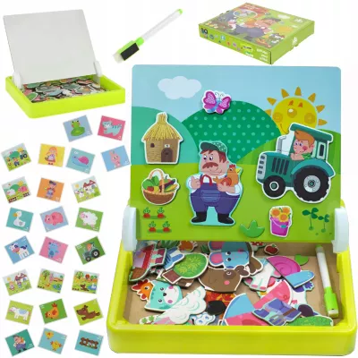 Tablica suchościeralna magnetyczna układanka farma zwierzątka ZKB