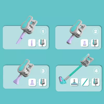 Odkurzacz dla Dzieci Pionowy + Stacja Zestaw do Sprzątania 3 Ssawki Dźwięki