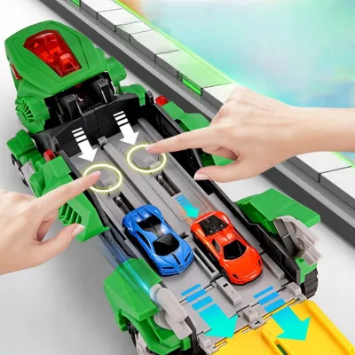 Ciężarówka dinozaur T-rex wyrzutnia zjeżdżalnia + 2 resoraki połykacz autka