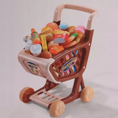 Wózek sklepowy koszyk dla dzieci słodycze ciastka napoje sklep 62 el.