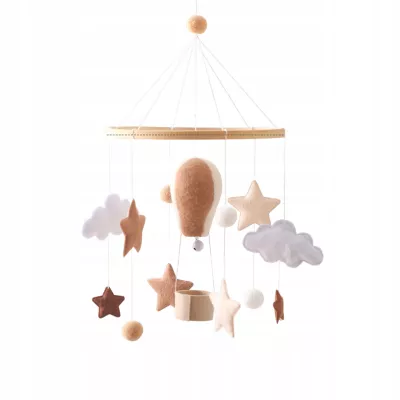 Karuzelka do Łóżeczka Dziecięcego Boho Naturalne Drewno z pałąkiem Balon