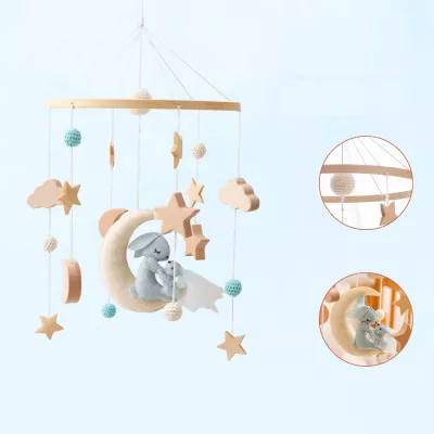 Karuzelka do Łóżeczka Dziecięcego Boho Naturalne Drewno + pałąk Rabbit Moon