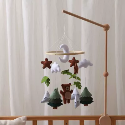 Karuzelka do Łóżeczka Dziecięcego Boho Naturalne Drewno z pałąkiem Bear