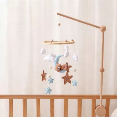 Karuzelka do Łóżeczka Dziecięcego Boho Naturalne Drewno + pałąk Bear & Moon