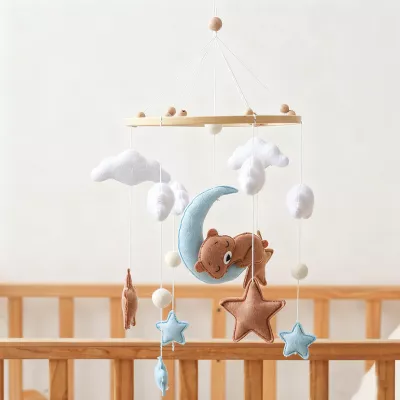 Karuzelka do Łóżeczka Dziecięcego Boho Naturalne Drewno + pałąk Bear & Moon