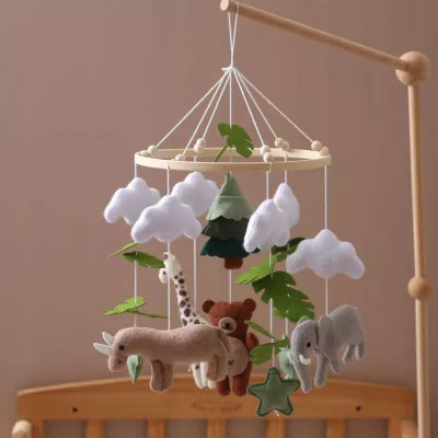 Karuzelka do Łóżeczka Dziecięcego Boho Naturalne Drewno z pałąkiem Safari