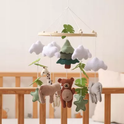 Karuzelka do Łóżeczka Dziecięcego Boho Naturalne Drewno z pałąkiem Safari