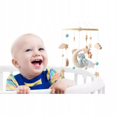 Karuzelka do Łóżeczka Dziecięcego Boho Naturalne Drewno + pałąk Rabbit Moon