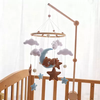 Karuzelka do Łóżeczka Dziecięcego Boho Naturalne Drewno + pałąk Bear & Moon