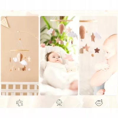 Karuzelka do Łóżeczka Dziecięcego Boho Naturalne Drewno z pałąkiem Balon