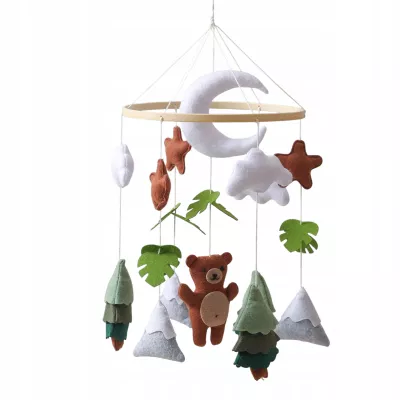 Karuzelka do Łóżeczka Dziecięcego Boho Naturalne Drewno z pałąkiem Bear