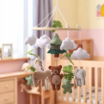 Karuzelka do Łóżeczka Dziecięcego Boho Naturalne Drewno z pałąkiem Safari