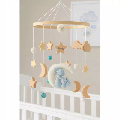 Karuzelka do Łóżeczka Dziecięcego Boho Naturalne Drewno + pałąk Rabbit Moon
