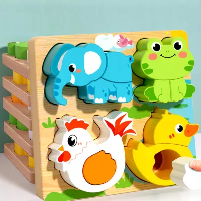 Drewniana układanka 3D Zwierzątka dla dzieci - puzzle edukacyjne 18m+