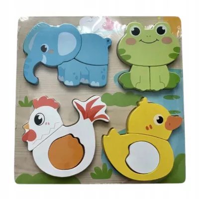 Drewniana układanka 3D Zwierzątka dla dzieci - puzzle edukacyjne 18m+