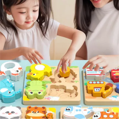 Drewniana układanka 3D Zwierzątka dla dzieci - puzzle edukacyjne 18m+