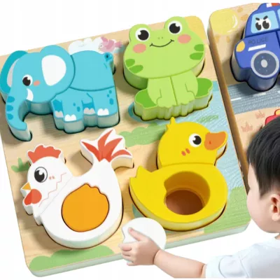 Drewniana układanka 3D Zwierzątka dla dzieci - puzzle edukacyjne 18m+