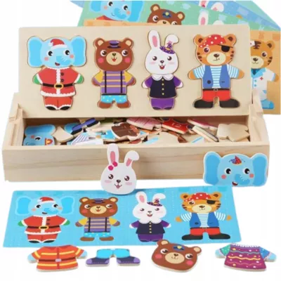 Drewniana układanka skrzynka z zwierzątkami edukacyjna zabawka dla dzieci