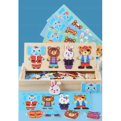 Drewniana układanka skrzynka z zwierzątkami edukacyjna zabawka dla dzieci