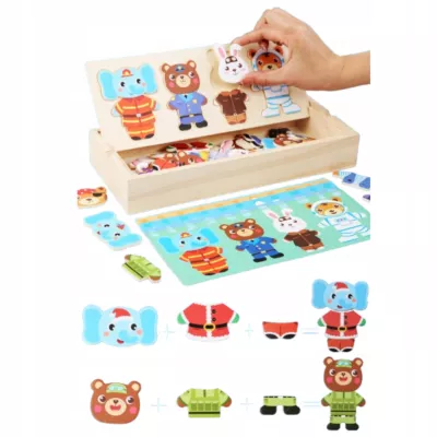 Drewniana układanka skrzynka z zwierzątkami edukacyjna zabawka dla dzieci