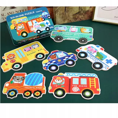 Moje pierwsze puzzle pojazdy 30 el. w kolorowej puszce dla dzieci