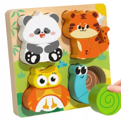 Drewniana układanka puzzle zwierzątka dla dzieci 18m+ panda sowa tygrys