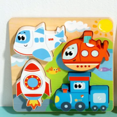 Drewniana układanka puzzle pojazdy dla dzieci 18m+ samolot rakieta pociąg