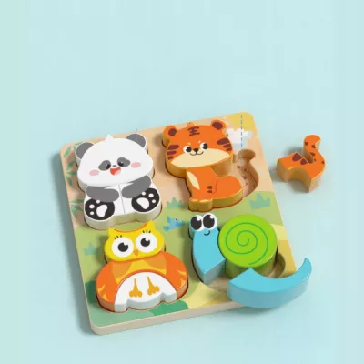 Drewniana układanka puzzle zwierzątka dla dzieci 18m+ panda sowa tygrys