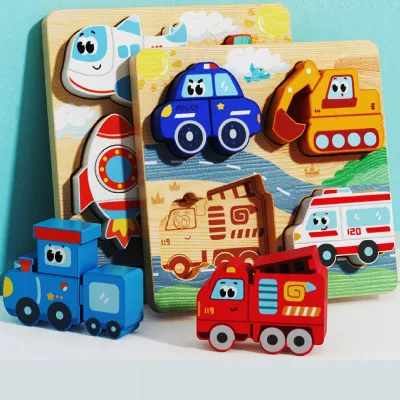 Drewniana układanka puzzle pojazdy dla dzieci 18m+ policja straż karetka