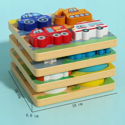 Drewniana układanka puzzle pojazdy dla dzieci 18m+ policja straż karetka