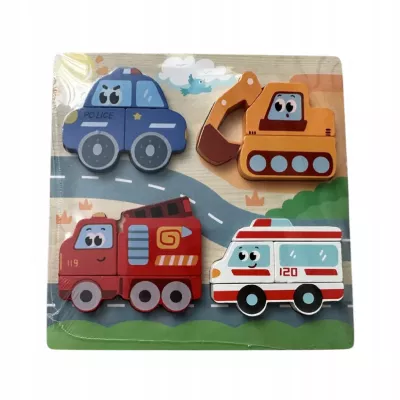 Drewniana układanka puzzle pojazdy dla dzieci 18m+ policja straż karetka