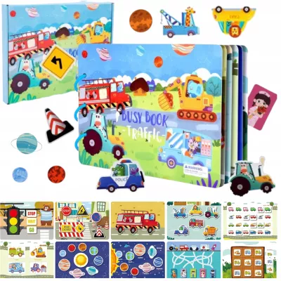 Cicha Książeczka Montessori Pojazdy na rzepy DIY Edukacyjna dla dzieci