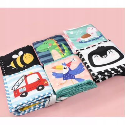 Książeczka edukacyjna kontrastowa dla niemowląt piszczy szeleści