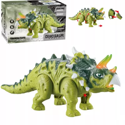 Dinozaur Interaktywny Triceratops Chodzący, Świecący, dla Dzieci Zielony