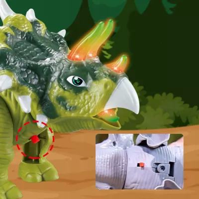 Dinozaur Interaktywny Triceratops Chodzący, Świecący, dla Dzieci Zielony