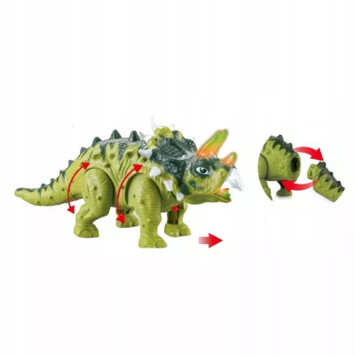 Dinozaur Interaktywny Triceratops Chodzący, Świecący, dla Dzieci Zielony