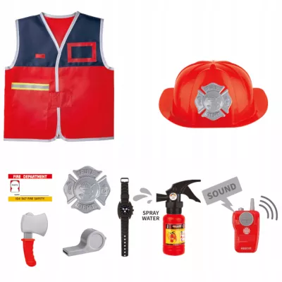 Zestaw małego strażaka kamizelka, gaśnica i akcesoria kask dla dzieci