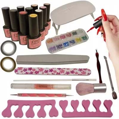 Zestaw do paznokci hybrydowych COSCELIA lampa UV LED + akcesoria