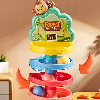 Interaktywna Zjeżdżalnia Tor dla Kulek Motyw Dżungla, Dźwięki i Licznik