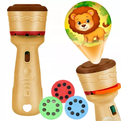 Projektor latarka mini 2w1 ręczny beżowy dla dzieci